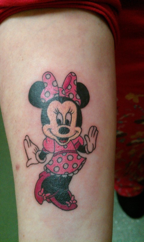 Colored Minnie Mouse Tattoo On Forearm