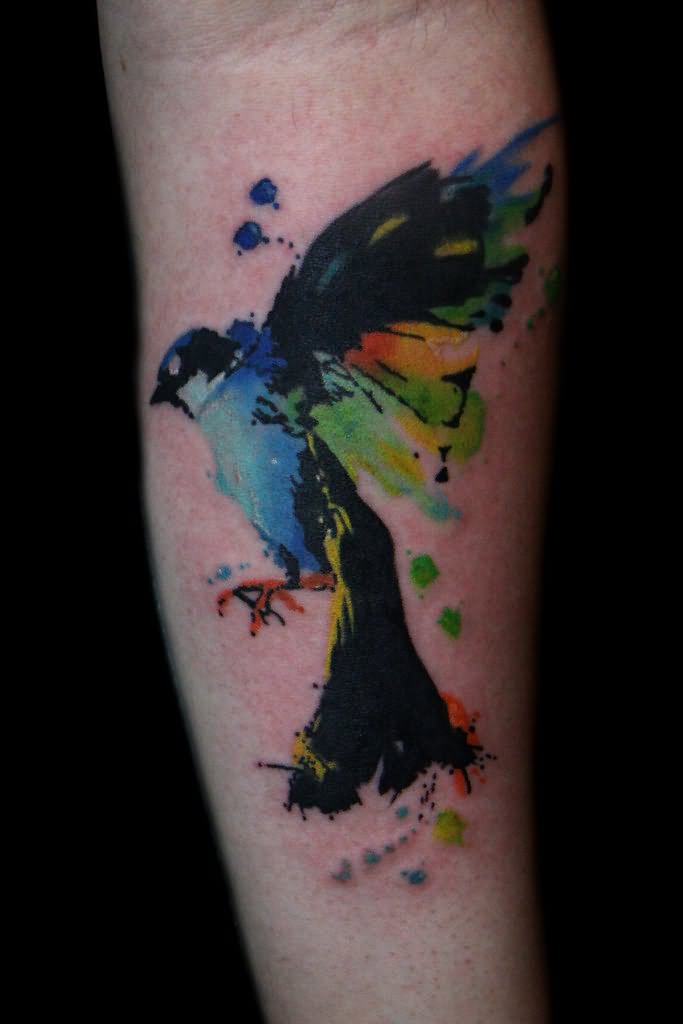Colorful Abstract Bird Tattoo Design For Sleeve By Deanna Wardin
