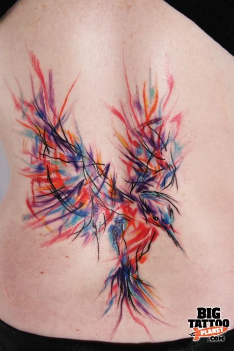 Colorful Abstract Flying Bird Tattoo Design