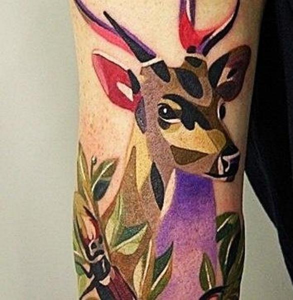 Colorful Abstract Geometric Deer Tattoo Design For Sleeve