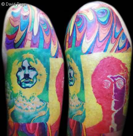 Colorful Beatles Tattoo Design For Half Sleeve