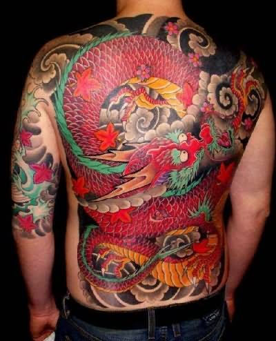 Colorful Japanese Dragon Tattoo On Full Back