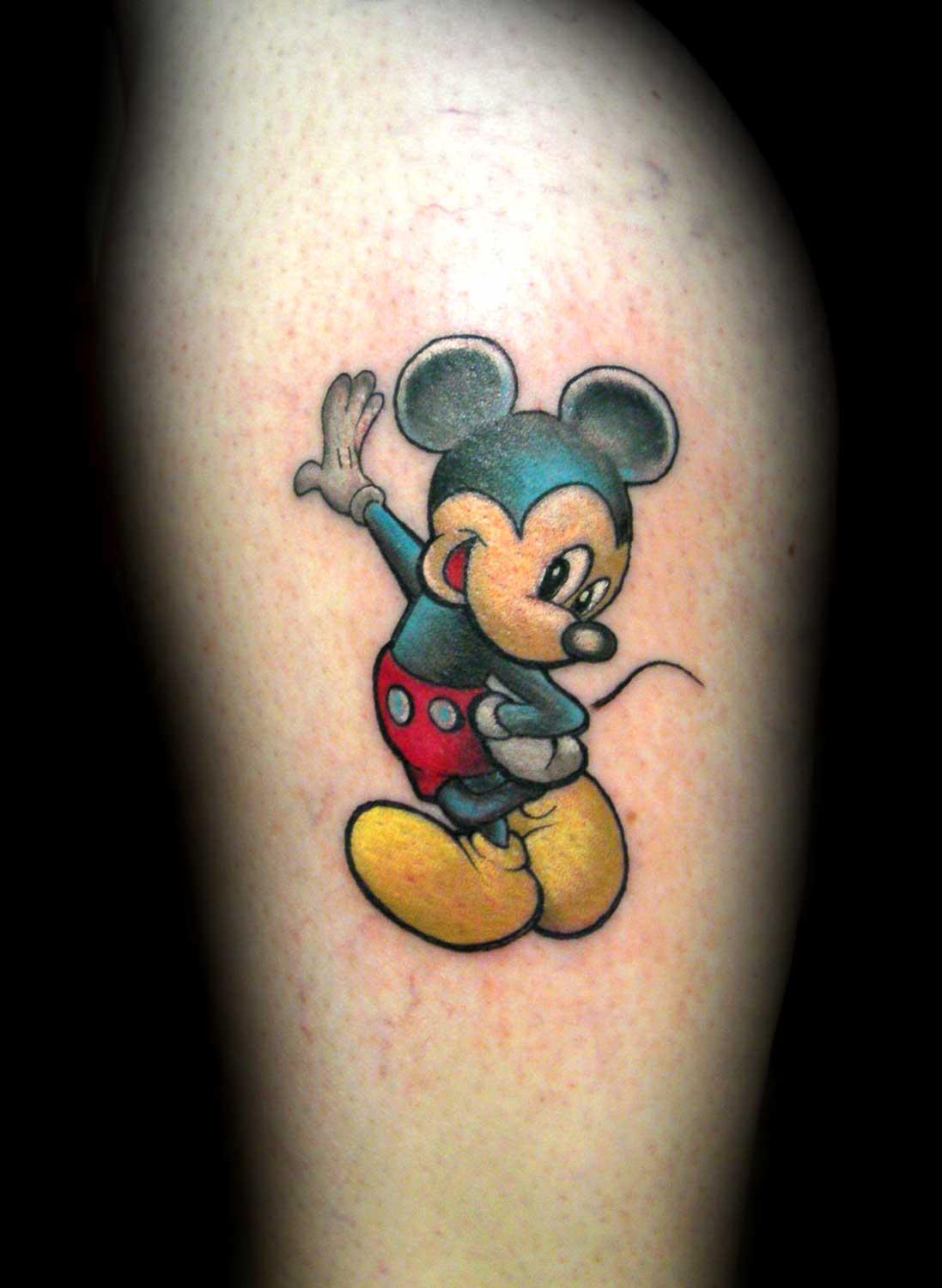 Colorful Mickey Mouse Tattoo On Arm