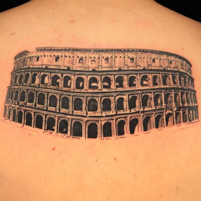 Colosseum Warrior Tattoo On Upper Back