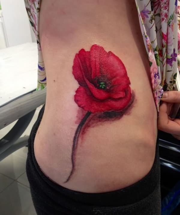 Cool Opium Poppy Tattoo On Side Rib