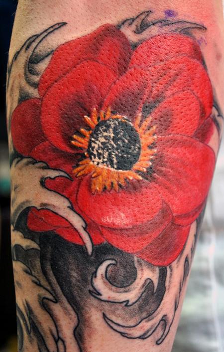 Cool Poppy Flower Tattoo Design For Half Sleeve