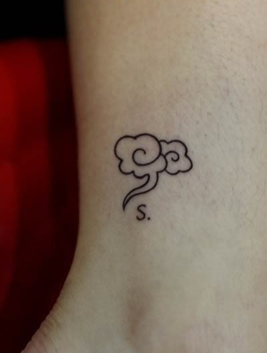 Cool Simple Black Outline Cloud Tattoo Design For Leg