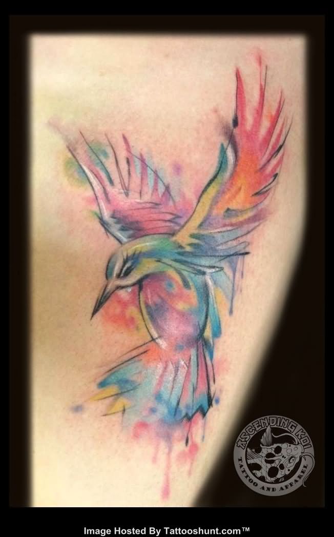 Cool Watercolor Abstract Bird Tattoo Design
