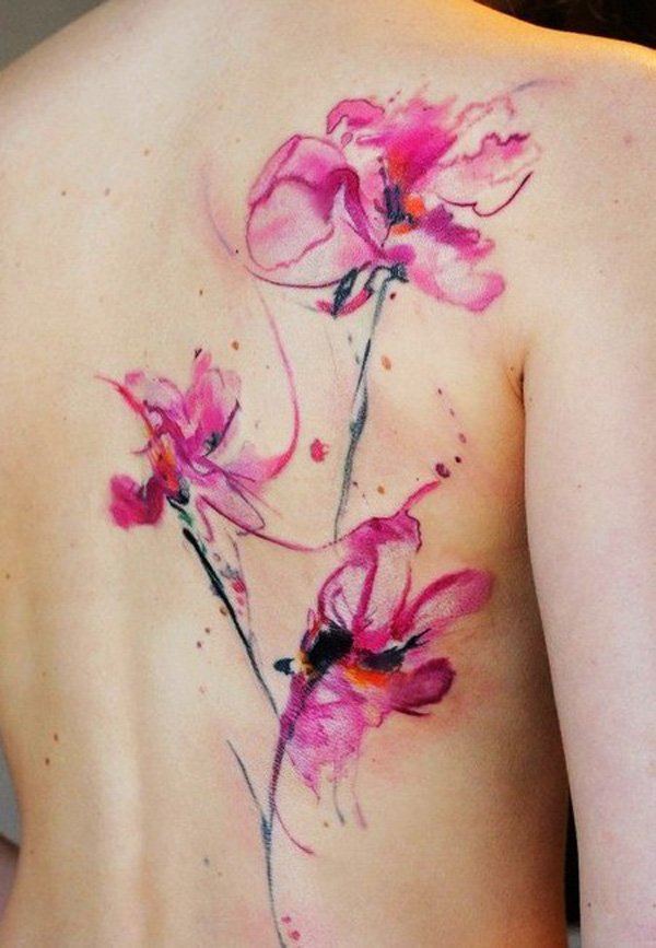 Cool Watercolor Abstract Flowers Tattoo On Full Back