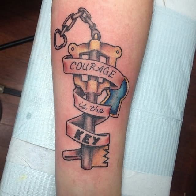 Courage Is The Key Banner And Skeleton Key Tattoo
