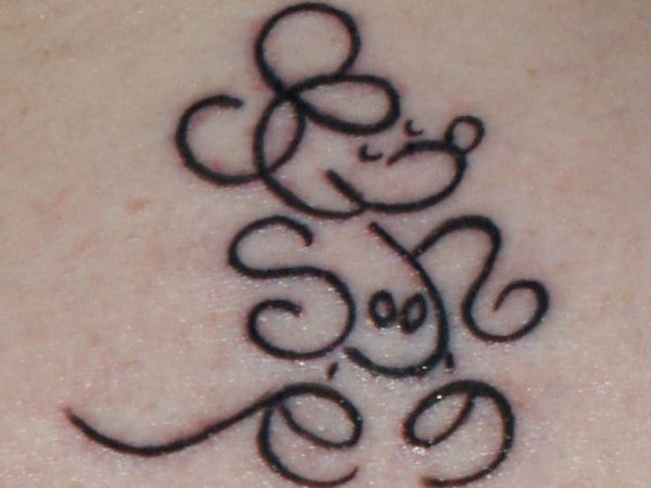 Curvy Lines Outline Mickey Mouse Tattoo