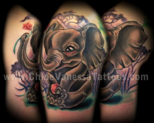 Cute Abstract Elephant Tattoo Design For Shoulder