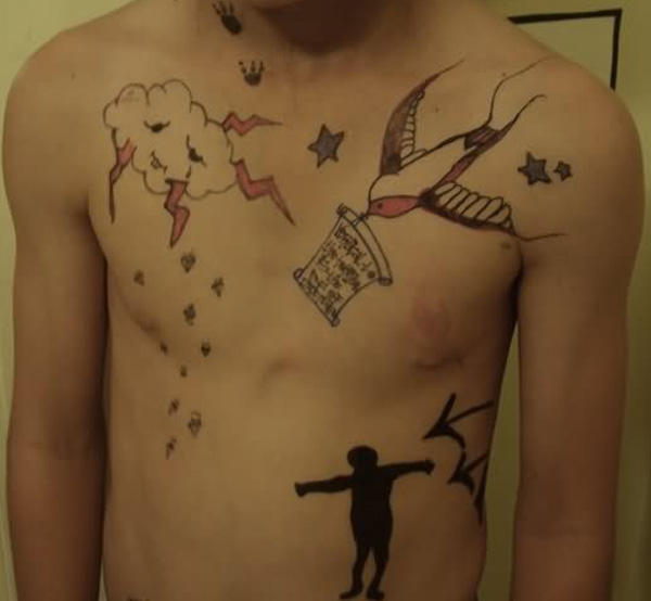 Cute Cloud And Flying Bird Tattoo On Man Chest