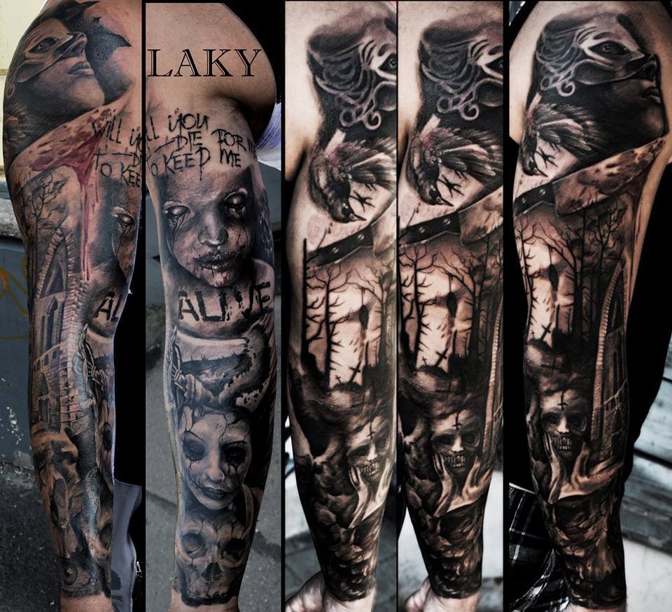 Dark Ink Sleeve Tattoo For Men