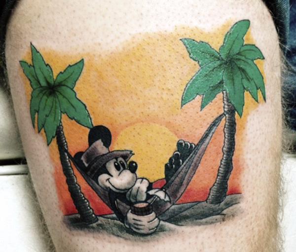 Disney Mickey Mouse On Beach Tattoo