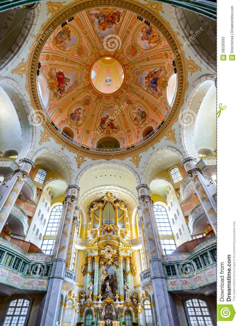 Dome And Altar Inside The Frauenkirche Dresden In Germany