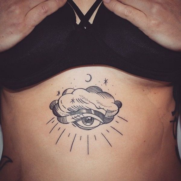 Dotwork Cloud With Eye Tattoo On Under Breast