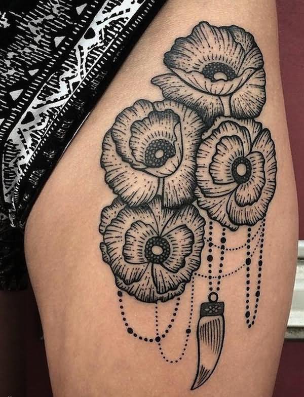 Dotwork Poppy Flowers Tattoo Design