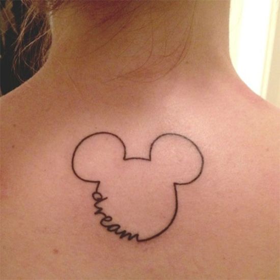 Dream Outline Mickey Mouse Tattoo On Upper Back