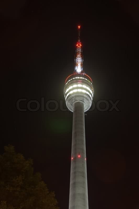 Fernsehturm Berlin Tower Lit Up At Night