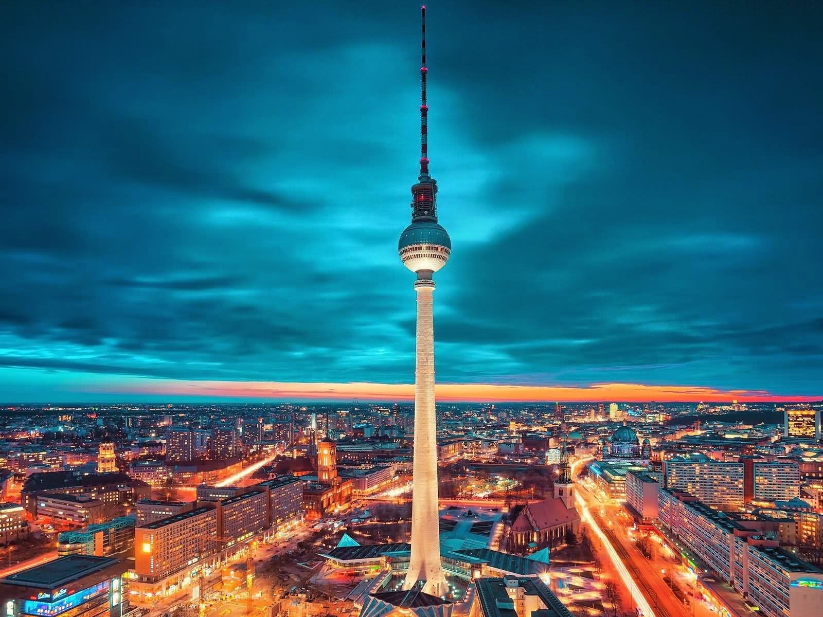 Fernsehturm Tv Tower In Berlin At Night