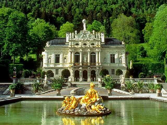 Front Image Of The Linderhof Palace In Bavaria, Germany