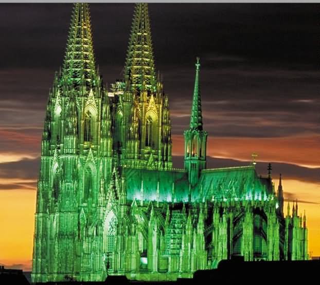 Front Of The Cologne Cathedral Illuminated In Cologne