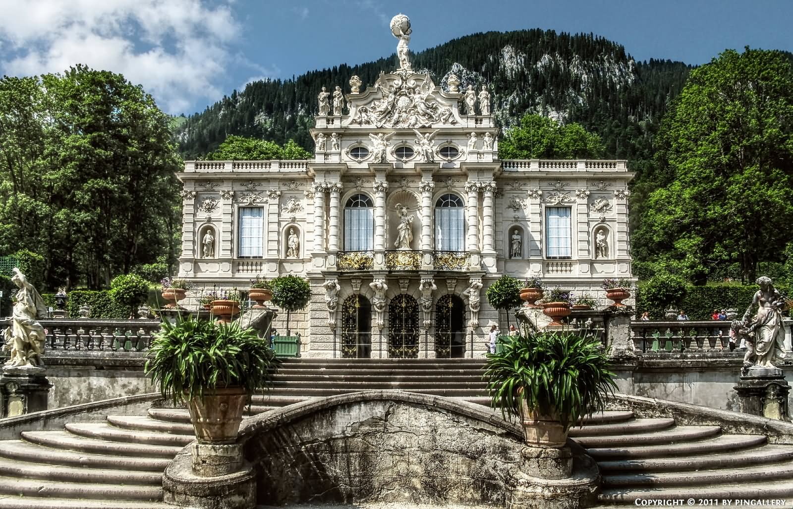 Front View Image Of The Linderhof Palace In Bavaria, Germany