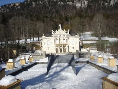 Front View Of The Linderhof Palace During Winters