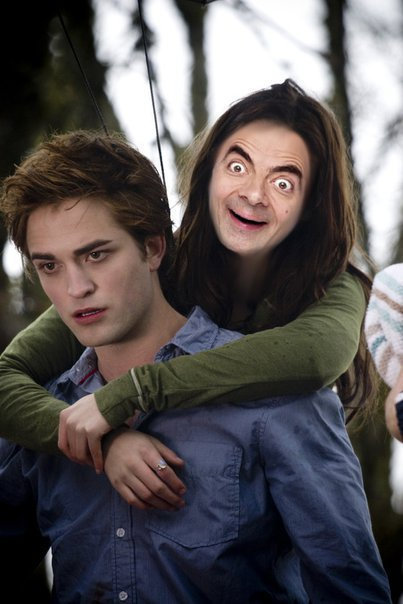 Girl Mr Bean On Edward Cullen Back Funny Picture