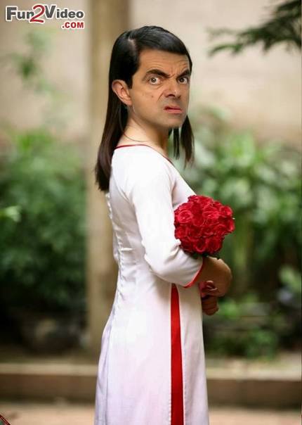Girl Mr Bean With Flowers Funny Image