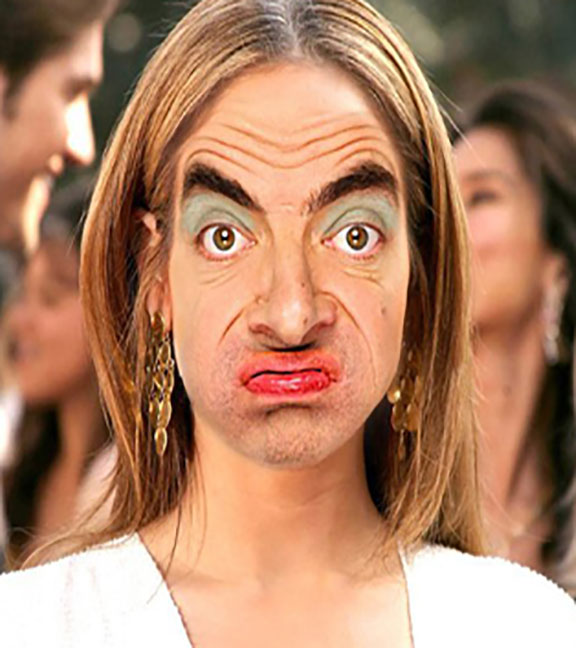 Girl Mr Bean With Sad Face Expression Funny Image