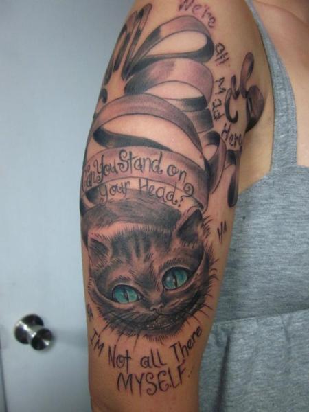 Girl Right Sleeve Cheshire Cat Tattoo