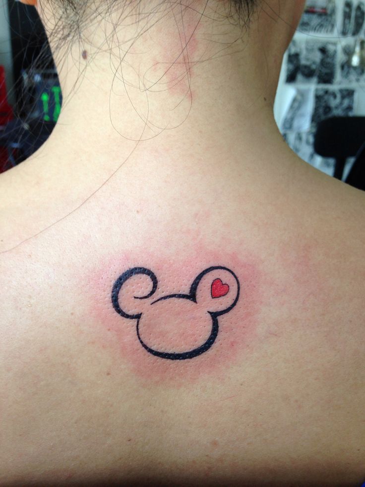 Girl Upper Back Cool Outline Mickey Mouse Tattoo