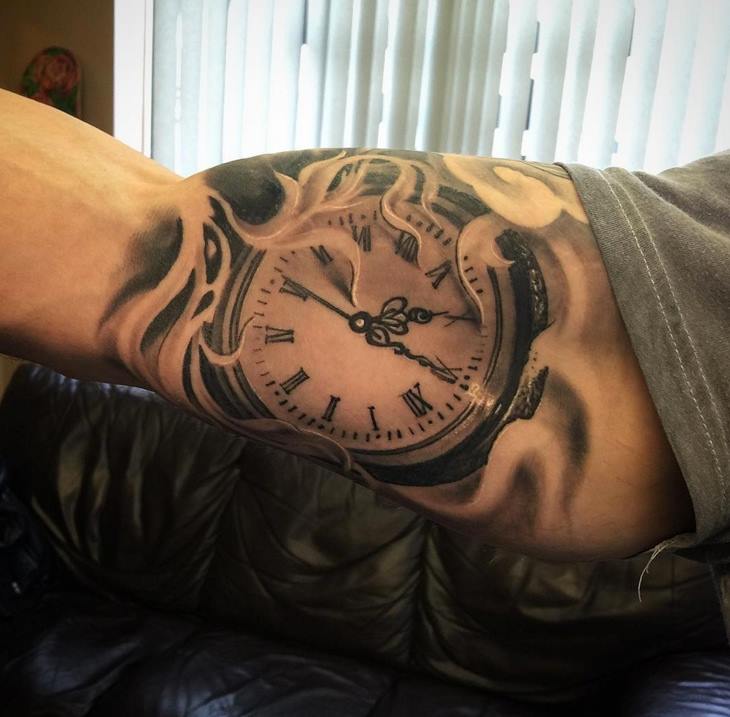 4+ Nice Pocket Watch Tattoos For Bicep