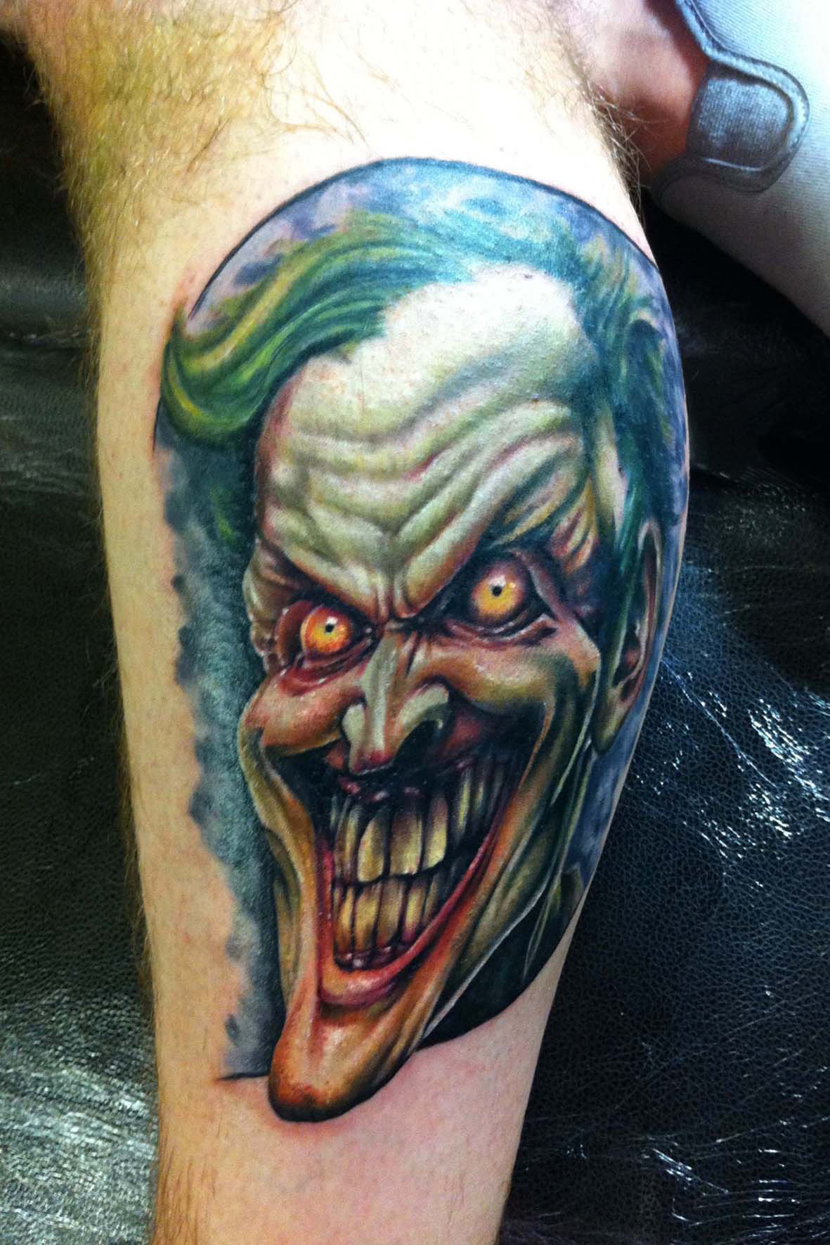 Horror Joker Tattoo Design For Leg Calf