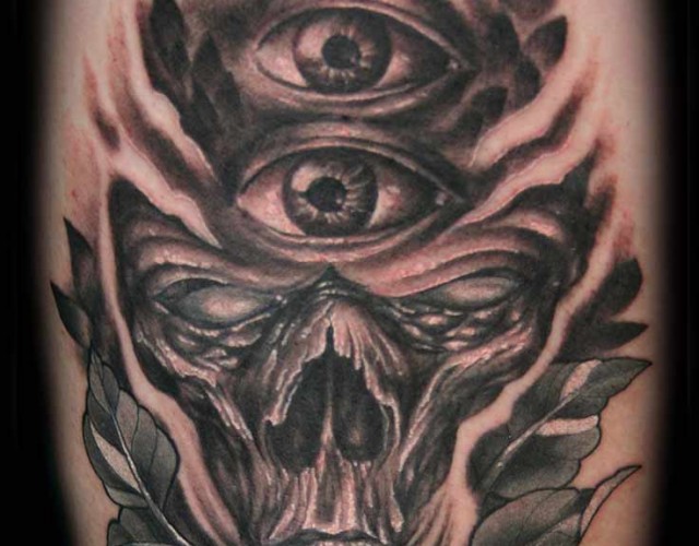 Horror Skull With Eyes Tattoo Design