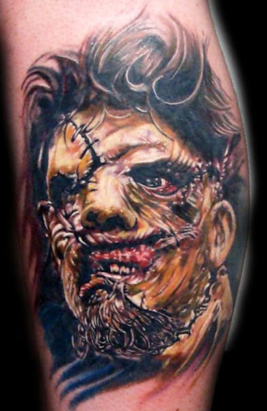 Horror Zombie Face Tattoo Design