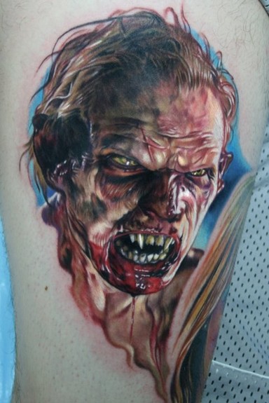 Horror Zombie Man Face Tattoo Design For Sleeve