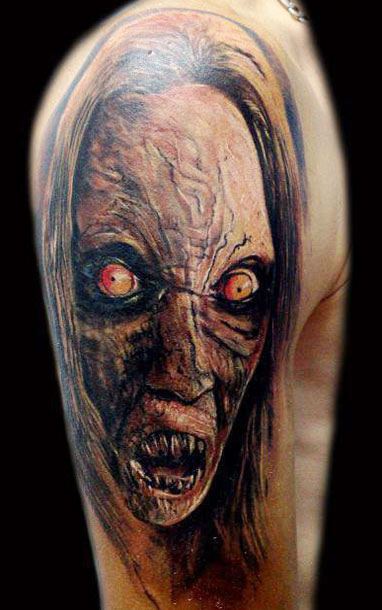 Horror Zombie Tattoo On Right Half Sleeve By Darek Dare