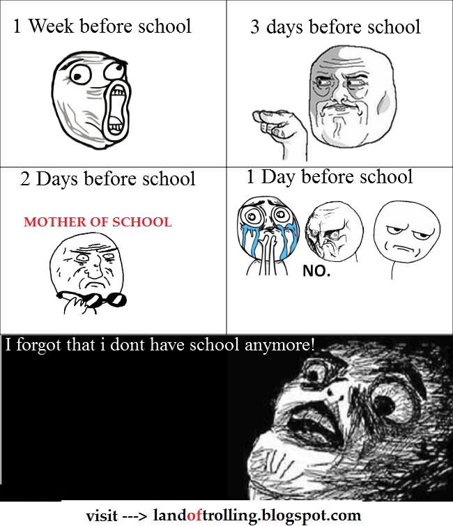 I Forgot That I Dont Have School Anymore Funny School Meme Picture