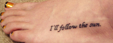 I'll Follow The Sun Beatles Lyrics Tattoo On Girl Left Foot