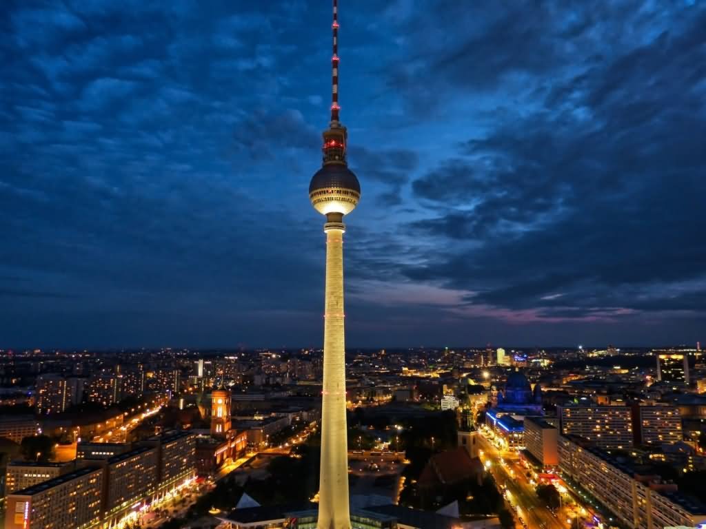 Incredible Night Picture Of The Fernsehturm Tower In Berlin, Germany