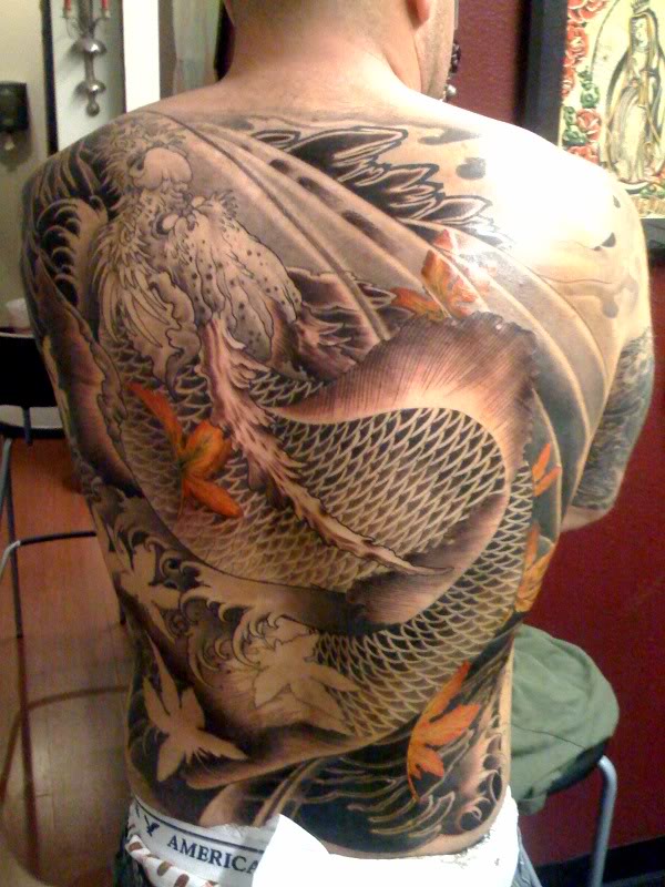 Japanese Koi Fish Tattoo On Full Back