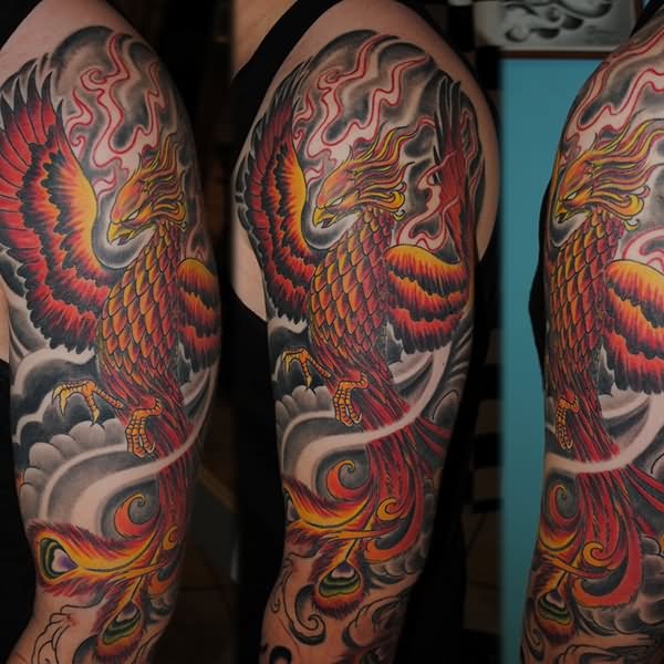 Japanese Phoenix Tattoo On Man Left Sleeve