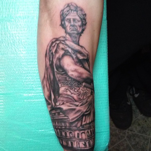 Julius Caesar With Colosseum Tattoo Design For Sleeve