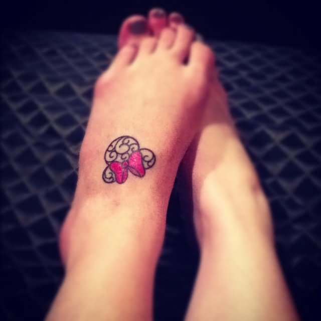 Lace Minnie Mouse Tattoo On Left Foot
