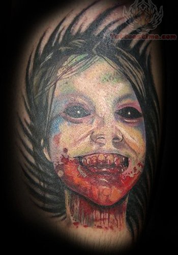 Latest Horror Girl Face Tattoo Design