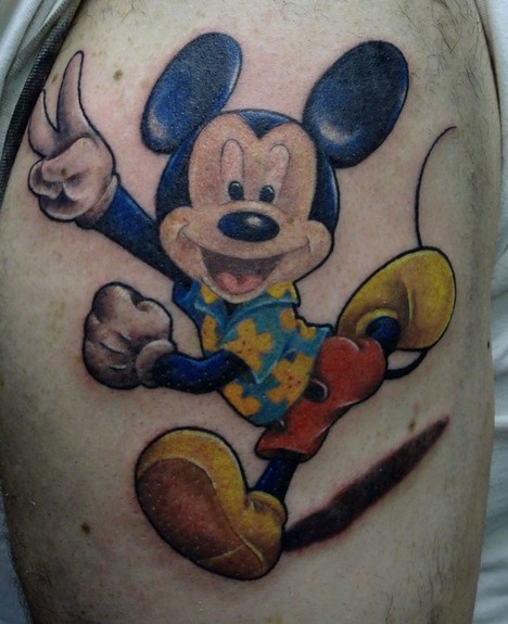 Left Shoulder Colored Mickey Mouse Tattoo