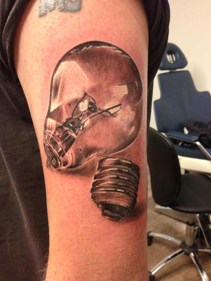 Light Bulb Tattoo On Left Half Sleeve by Tattoo Mini